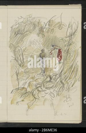 Figuren die kleren wassen in een Rivier Figuren, die Kleider in einem Flussobjekttyp waschen: Skizzenblatt Artikelnummer: RP-T-1949-682-9 Aufschriften / Marken: Farbnotiz handschriftliche Beschreibung: Seite 9 aus einem Skizzenbuch mit 74 bladen. Hersteller : Künstler Marius Bauer Stadt Fertigung : Java Datum: 1931 Physische Eigenschaften: Bleistift und Pinsel in Farben auf gefüttertem Papiermaterial: Gefüttertes Papier Aquarellbleistift-Technik: Penseel Thema: Landschaften (+ Landschaft mit Figuren, Mitarbeiter) Baumflußwäscherei Stockfoto