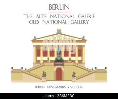 Bunte Vector Old National Gallery (Alte nationalgalerie) - Vorderansicht, berühmtes Wahrzeichen von Berlin, Deutschland. Vektor-Flachdarstellung isoliert auf Stock Vektor