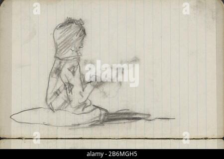 Figurenstudie Seite 50 eines Skizzenbuchs mit 38 bladen. Hersteller : Künstler George Hendrik Breitner Ort Herstellung: Amsterdam Datum: 1893 Physische Merkmale: Schwarze Kreide auf gefüttertem Papiermaterial : gefüttertes Papier Kreidethema: Sitzende Figur Stockfoto
