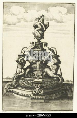 Fontein met Leda en de zwaan Architectura Curiosa Nova (Serietitel) Springbrunnen runder Sockel ist mit Putten und Zentauren dekoriert. Journal 112 Teil III einer Serie bestehend aus 226 Seiten, aufgeteilt in vier Bücher mit jeweils eigenem Titelblad. Hersteller : Entwurf von Georg Andreas Böcklerprentmaker: Anonymer Drucker: Christoph Gerhard Verlag: Paul Fürst Herstellung: Design Deutschland (möglich) Druckmaschine: Deutschland (möglich) Drucker: Nürnberg Herausgeber: Nürnberg Datum: 1664 Material: Papiertechnik: Ätzmaße: Blatt: H 261 mm × W 173 mm Stockfoto