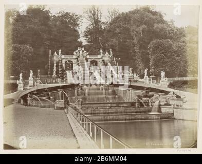 Fontein in het Park van Saint-Cloud bij Parijs Cascade de St Cloud (titel op object) Teil des Travel Albums mit Bildern von Seen that: Conditions in Belgium and Frankrijk. Hersteller : Fotograf: Anonymer Ort Herstellung: Parc de Saint-Cloud dating: CA. 1880 - ca. 1900 Physikalische Merkmale: Albumindruckmaterial: Papierkartontechnik: Albumindrucke Abmessungen: Foto: H 218 mm × W 290 mm Betreff: Wasserfall öffentliche Gärten, Park (+ Stadt (-scape) mit Figuren, Mitarbeiter) wo Parc de Saint-Cloud Stockfoto