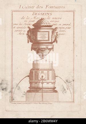 Fontein traf Drie uitlopers i Cahier des Fontaines (serietitel op object) Dessins de la Mode neuve au Gout Antique (serietitel op object) Design Podest mit drei Wasserläufen auf einer antiken Vase mit zwei Maskern. Hersteller : Druckerhersteller Johann Thomas Hauer (denkmalgeschütztes Gebäude) in seinem Entwurf: Johann Thomas Hauer (denkmalgeschütztes Eigentum) Ort Herstellung: Paris Datum: 1724 Physikalische Merkmale: Ätzung und Engras, in braunem Material gedruckt: Papiertechnik: Ätzung / Engras (Druckverfahren) Abmessungen: Plattenkante : h 200 mm × W 139 mm Betreff: Zierbrunnen Stockfoto