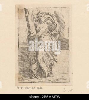 Fortitudo (Kracht) Die weibliche Personifikation der Kraft (Fortitudo), die mit einem zuil sitzt. Hersteller: Druckmaschine: Monogrammist FP (Italien, 16. Jahrhundert) (denkmalgeschütztes Gebäude) Herstellung: Italien Datum: CA. 1500 - ca. 1599 Physikalische Merkmale: Ätzmaterial: Papiertechnik: Ätzmaße: Plattenkante: H 102 mm × W 70 mm Betreff: Fortitude, 'Fortitudo'  eine Der Vier Cardinal Virtue Stockfoto