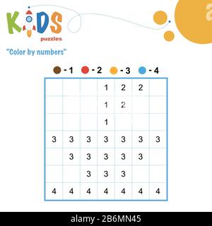 Farbe nach Zahlen. Mathematische Pixelpuzzle. Einfaches buntes Arbeitsblatt mit Addition und Subtraktion, für Kinder in Vorschule, Grundschule und Mitte s. Stock Vektor