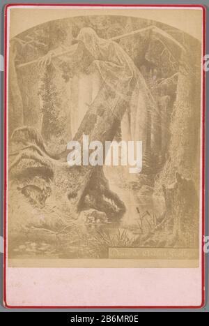 Fotoreproductie van de tekening Puszcza z cyklu Lithuania door Arthur Grottger uit de Serie Litouwen, voorstellende een boslandschap met de dood met een zeis Fotoreproductie van de tekening Puszcza z cyklu Lithuania door Arthur Grottger uit de serie Litouwen, Voorstellende een boslandschap met de dood met een zeis Objekt Typ : kabinetfoto reproductie Objectnummer: RP-F-00-973 Inscriptions / Merken: Naam, recto: '[...] u[...] ert [...]ograf'naam, verso, gestempeld: 'Vosmaer' Hersteller: Artur verotemeld: Grotemaer. 1870 - ca. 1890 Mater Stockfoto