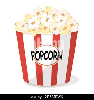 Klassischer Popcorn-Eimer. Rot-weiß gestreifter Popcorn-Eimer Stock Vektor