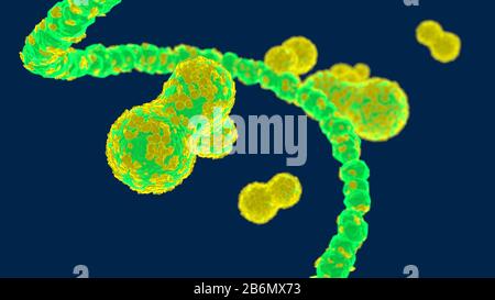 3D Illustration, künstlerische Darstellung von Coronavirus-infizierten Zellen Stockfoto