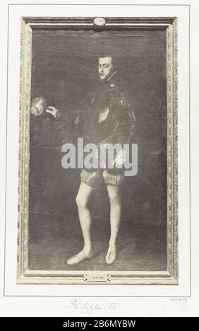 Fotoreproductie van een schilderij door Titiaan, voorstellend een portret van Phillips II van Spanje in harnas Foto Reproduktion eines Gemäldes von Titian, das ein Porträt von Phillips II von Spanien in Kabelbaum-Objektart darstellt: Foto Reproduktion Artikelnummer: RP-F01215-AG Aufschriften / Marken: Beschriftung, links nachgestellt, geprägt 'cuadros del R . Museo M [...] ', Buchstabe M verflochten wahrscheinlich mit zwei anderen Charakteren Beschreibung: Teil von Travel Album Aufnahmen von Kunstwerken, Menschen und sehen, wo: Bedingungen in Spanje. Hersteller : Fotograf: Anonym zu malen von Titian dating: CA. 186 Stockfoto