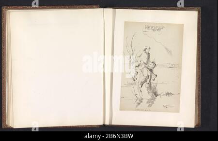 Fotoreproductie van een tekening, voorstellende een man in een knotwilg te midden van een overstroomd landschap Man presents a personification of the Great Western Railway voor. Hersteller: Fotograf: Anonym zur Zeichnung: Anonymer Termin: CA. - oder für das Jahr 1866 Material: Papiertechnik: Albumindrucke Abmessungen: Foto: H 195 mm × W 131 mm Betreff: Karikaturen (menschliche Typen) Studentenleben Flut Bäume: Weide Stockfoto