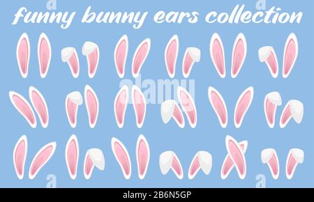 Oster Rabbit Ohren Ikonen - großer Satz. Maskierte Häschenohrchen auf transparentem Hintergrund. Niedliche Aufkleber mit Kopfband. Vektorgrafiken Stock Vektor