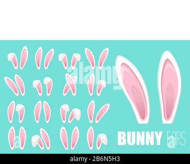Oster Rabbit Ohren Ikonen - großer Satz. Maskierte Häschenohrchen auf transparentem Hintergrund. Niedliche Aufkleber mit Kopfband. Vektorgrafiken Stock Vektor