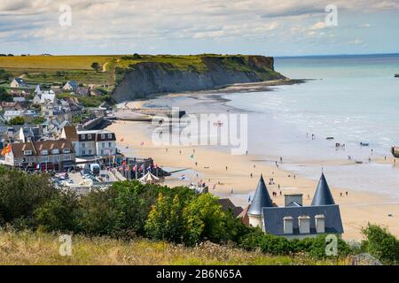 Arromanches Les Bains, Normandie, Frankreich, Mulberry Harbour von D Day Landungen, 2. Weltkrieg Stockfoto