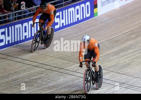 Harrie Lavreysen von Nederlandt und Jeffrey Hoogland von Nederlandt Männer Sprint -Finale 1 Heat während der von Tissot am März, 01 2020 auf dem Velodrom in Berlin, Deutschland, Präsentierten Rennradweltmeisterschaften 2020 - Foto Laurent Lairys/DPPI Stockfoto