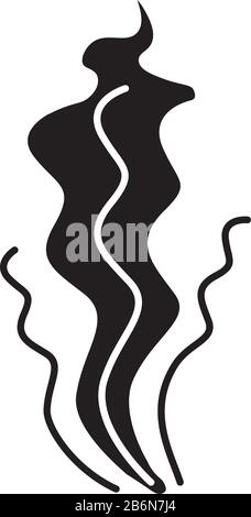 Schwarzes Glyph-Symbol mit schlechtem Geruch. Stinkiger Duft. Duftkurven. Schmutziger Luftgeruch, Emission. Rauchstrom, Rauchwirbel, Verdampfungsungeruch. Silhouette Stock Vektor