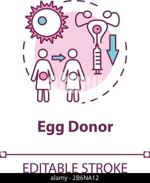 Symbol für das Konzept des Eierspenders. Behandlung von weiblicher Unfruchtbarkeit. Embryonenspende. Reproduktionstechnologie - dünne Linien. Vektor-isolierter Umriss Stock Vektor