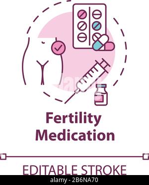 Symbol für das Konzept der Fruchtbarkeitskedikation Gynäkologische Behandlung. Pillen und Medikamente. Reproduktionstechnologie - dünne Linien. Vektor-isolierter Umriss Stock Vektor
