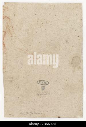 Fragment van staande figuur met uitgestrekte Armfragment stehender Figur mit ausgestrecktem Arm Objekttyp: Zeichnung Objektnummer: RP-T-1940-631 (V) Herstellung Schöpfer: Künstler: Peter Paul Rubens (Schule) Datum: 1600 - 1690 Physische Merkmale: Rotes Kreidematerial: Papierkreidemaße: H 179 mm × W 126 mm Betreff: Stehende Figur Stockfoto