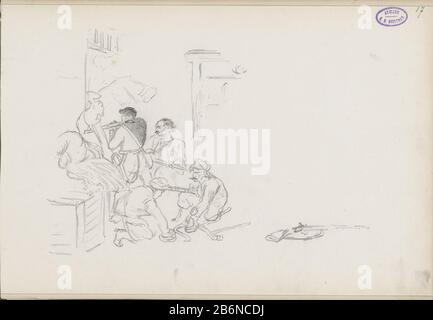 Franse soldaten in de Auberge Bourgerie te Bazeilles 17 Journal aus einem Skizzenbuch mit 32 bladen. Hersteller: Cartoonist George Hendrik Breitner zu Malerei von Alphonse de Neuville Ort Herstellung: Rotterdam-Datum: Sep 1872 Physische Merkmale: Bleistift-Material: Papierbleistift-Erklärungen Erhegen im Jahr 1873 wurde auch ein Holzengrun nach dem Gemälde von De Neuville in Le Monde Illustré veröffentlicht. Betrifft: Hotel-, Hostelier-, Innerabteilung- oder Streitkräfteabteilung (+ Landstreitkräfte) Streitkräfteverteilung (+ während der Schlacht) Wo: Bazeilles Stockfoto