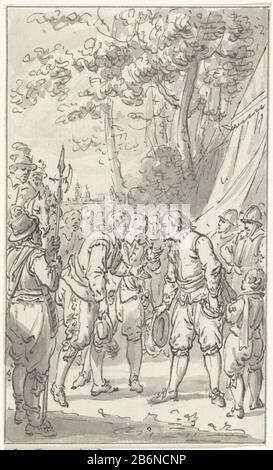 Frederik Hendrik wordt als Veldheer in het Franse leger begroet, 1635 Stadtbesitzer Frederick Henry ist als General im französischen Heerlager Armee grüßt Mai 1635. Entwurf prent. Hersteller : Zeichner Jacobus Kauft Postproduktion: Nordholländer Datum: 1790-15 Physische Merkmale: Stift und Bürste in grauem Material: Papiertinte Technologie: Stift-/Bürstenabmessungen: Blatt: H 149 mm × W 89 mmToelichtingOntauptekening zur Veranschaulichung in: James Cook, Vaderlandsch Dictionary, Johannes Allart, Amsterdam 1785-1799, 35 Parts, Vol. XVI, pl. II Betrifft: Oberbefehlshaber, General, Belagerung von Marschall, Krieg von E Stockfoto