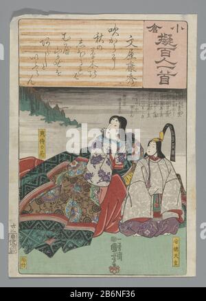 Funya no Yasuhide (titel op object) Vergelijkingen met de honderd Ogura gedichten (serietitel) Ogura nazorae hyakunin isshu (serietitel op object) der junge Kaiser Antoku mit Ehre Tenji no Tsubone. Isami Tomokichirô hat mit Rokuya Ongundayû gekämpft, dass nur ein Messer in den schweren: Hat d Tomokichirô geworfen. Szene eines Kabuki-Stücks. Gedicht des Dichters Bunya no Yasuhide aus dem neunten Jahrhundert. Hersteller : Druckmaschine: Utagawa Kuniyoshi (unter Denkmalschutz stehende Immobilien) Blockschneider: Yokogawa Takejiro (unter Denkmalschutz stehendes Gebäude) Herausgeber: Ibaya Senzaburô (unter Denkmalschutz stehende Immobilien) Ort Herstellung: Japan Datum: 225-2241 Physische Merkmale Stockfoto