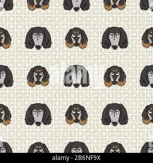 Handgezogene süße saluki züchten Hund und Welpen Gesicht nahtloses Vektormuster. Reinrassige Haushunde auf Pfote im Hintergrund. Hundeliebhaber sind überall dabei Stock Vektor