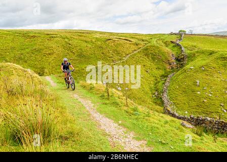 Radfahrer auf Lady Anne's High Way (Pennine Bridleway) in den Yorkshire Dales Stockfoto