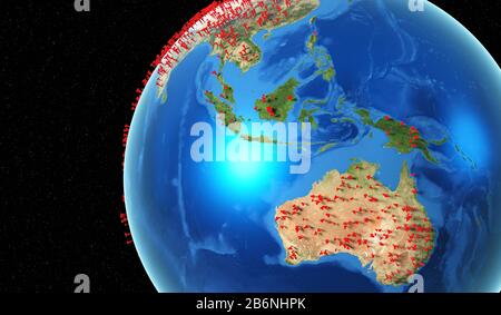 Globaler Ausbruch der Coronavirus-Epidemie - Asien, Australien, Oceania - 3D-Abbildung Stockfoto