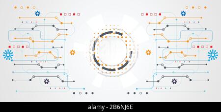 Abstraktes Technologiekonzept umkreist weißes digitales auf helltechnischem weißem grauem Hintergrund Stock Vektor