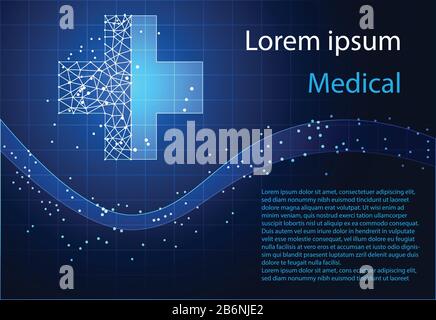 Abstrakte Gesundheitswissenschaft besteht aus Gesundheit plus digitalem Technologiekonzept moderne Medizintechnik, Behandlung, Medizin auf zukunftsblauem High-Tech-Hintergrund Stock Vektor