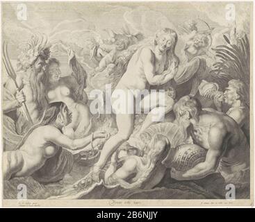 Die Venus von Geboorte van Venus Venus orta mari (titel op object) erhebt sich aus dem Schaum und umhüllt ihr Haar. Meerestiere bieten ihre Muscheln und Perlen an, während Neptun beobachtet. In den Wolken spielen Putten. Hersteller: Druckerhersteller Pieter Claesz. Soutman (Studio) zum Zeichnen von: Pieter Claesz. Soutman (denkmalgeschütztes Eigentum) zum Gemälde von Peter Paul Rubens (denkmalgeschütztes Gebäude) Herausgeber: Clement de Jonghe (denkmalgeschütztes Eigentum) Herstellung: Druckmaschine: Haarlem Herausgeber: Amsterdam Datum: 1640 - 1670 Physikalische Merkmale: Ätzmittel und Engra-Material: Papiertechnik: Ätzung/Enga (Druckverfahren) Measureme Stockfoto