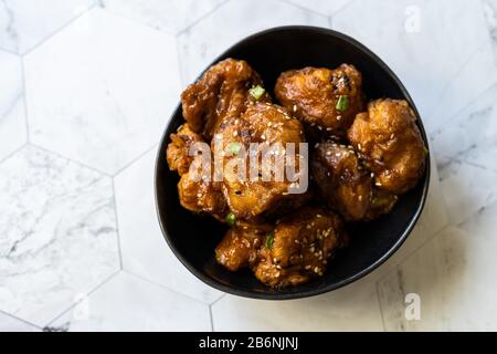 Blumenkohl Tempura/Fried Florettfritte Im Marokkanischen Stil. Gesunde organische vegetarische oder vegetarische Speisen mit Sesamsamen. Organische Lebensmittel. Stockfoto