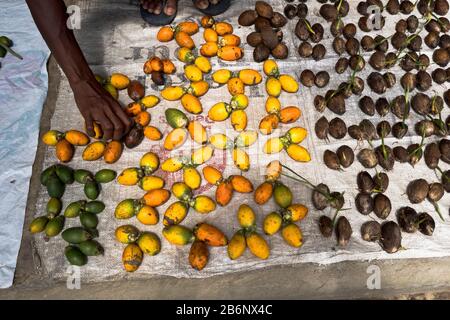 dh PNG-Markt ALOTAU PAPUA-NEUGUINEA Areca Catechu Betel Nut vermarktet Produktanzeige Stockfoto