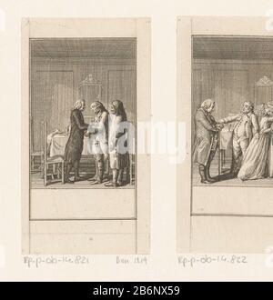 Gesprek tussen de jager, pastoor en Schulze Gespräch zwischen Jäger, Priester und Schulz Immobilien Typ: Bild Artikelnummer: RP-P-ob-14.821Katalogusreferent Bauer 1214Engelmann 559Collectie Rijksmuseum 1 (3) Markierungen / Marken: Sammlermarke, Verso, gestempelt: Lugt 2228 Hersteller: Printowcowaar Daniel Chodokinar Baujahr: Nikolaus Chocowaar Technische Merkmale: Ätzung; Proofmaterial: Papiertechnik: Ätzmaße: Blatt: H 106 mm (innerhalb der Kantenplatte geschnitten) × W 58 mm (innerhalb der Kantenplatte geschnitten) Bemerkungen Für August Wi Stockfoto
