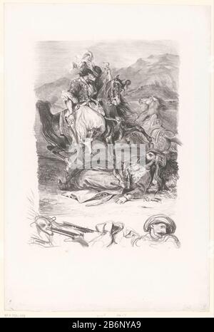 Gevecht tussen Giaour en Pasja Combat du Giaour et du Pacha Kämpfe zwischen Giaour und PasjaCombat du Giaour et du Pacha Immobilientyp: Bild Artikelnummer: RP-P-1962-337Catalogusreferentie: IFF après 1800 53Delteil 55-1 Markierungen / Marken (?): Sammlermarke, verzetscht, 228a gestempelt: Lugt 2760 Hersteller : Druckmaschine: Eugène Delacroix Ort Herstellung: Paris Datum: 187 Material: Papiertechnik: Lithographie (Technik) Abmessungen: Blatt: H 524 mm × W 353 mmToelichtingDe Begriff "Giaour" wurde von den Ottomanen als Spitzname für einen Ogelovigen verwendet. Betreff: H Stockfoto