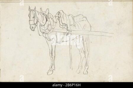 Gezaded Treppaard Sattled Draft Horse Objektart: Skizzenblatt Artikelnummer: RP-T 1994-25-31 (R) Beschreibung: Blatt 31 recto aus einem Skizzenblatt mit 41 bladen. Hersteller : Illustrator John Tavenraat dating: 1840 - 1841 Physikalische Merkmale: Bleistift-Material: Papierbleistift-Thema: Pferdesattel Stockfoto