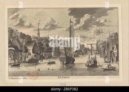 Blick auf Alphen aan den Rijn Alphen (titel op object) Alphen aan den Rhein. Auf dem Rhein verließen mehrere Boote zum Internat und hinterließen einen Kerk. Hersteller : Druckmaschine: François Bleys Wyck (denkmalgeschütztes Gebäude) im Entwurf: François Bleys Wyck (denkmalgeschütztes Gebäude) Herausgeber: Hendrik van Damme (II) (möglicherweise) Herausgeber: Daniel van Damme (möglich) Ort Herstellung: Leiden Datum: 1714 - 1728 Material: Papiertechnik: Ätzmaße: Blatt: H 133 mm (Schnittkante Innenblech) × W 207 mm (Schnittkante Innenblech) Kommentare Drucken wird auch verwendet in: Plemper, Pieter. Beschry von heerlykheid und Th Stockfoto