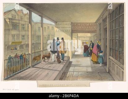 Gezicht op Bridge Street Row in Chester Bridge Street Row, Chester (titel op object) eine Galerie mit im Vordergrund dem Fenster des Buchhändlers John Seacome. Straße führt ein Paardenkoett. Hersteller: Druckmaschine: George Hawkins (II) (möglich) entworfen von William Tasker (möglich) Drucker: Day & Haghe (möglich) Herausgeber: Thomas Catherall (möglich) Ort Herstellung: Drucker: London Herausgeber: Chester dating: 184 Physische Merkmale: Lithograph, handfarbenes Material: Papiertechnik: Lithographie (Technik) / Handfarbenabmessungen: Blatt: H 185 mm (unterer Rand teilweise mit Spitz geschnitten Stockfoto