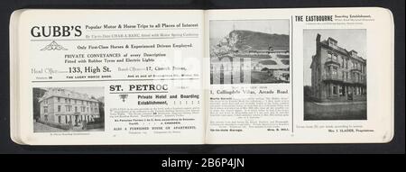 Gezicht op Capstone Hill te Ilfracombe en de voorgevel van het Eastbourne Hotel te Ilfracombe View Ilfracombe Capstone Hill und die Fassade des Hotels in Eastbourne Ilfracombe Objekttyp: Fotomechanische Druckseite Artikelnummer: RP-F 2001-7-216-64 Beschriftung / Marken: Beschriftung, Rekto, gedruckt: "Das ist eine Ansicht (...) I. Slader, Inhaberin." Hersteller: Ersteller: Anonymer Termin: CA. 1900 - ca. 1920 Material: Papiertechnik: Autotypie Abmessungen: Seite: H 121 mm × W 179 mm Erläuterung Drucke Seite 83. Betrifft: façade (oder Haus oder Gebäude) Hotel, Hostelerie, inn (hoch) Hügel Stockfoto