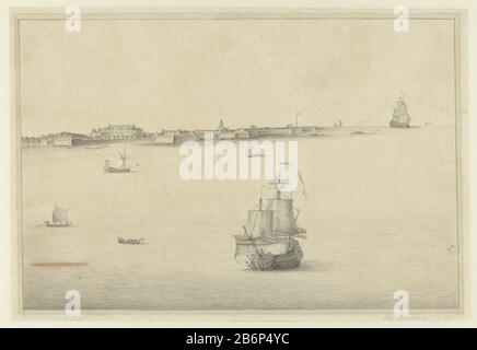 Gezicht op Colombo, Ceylon View of Colombo, Ceylon Objekttyp: Zeichnung Objektnummer: RP-T-00-830 Hersteller: Zeichner: Pieter de Bever Datum: 1745 Physikalische Eigenschaften: Stift in Grau, Graphit, Bürste in grauem Material: Papierfarbe Graphittechnik: Stift-/Bürstenabmessungen: H 200 mm × W 293 mm Betreff: Aussicht auf Stadt, Stadtpanorama, Silhouette oder städtische geographische Namen von Ländern, Regionen, Bergen, Flüssen usw. (Sri Lanka) (Sri Lanka) Namen von Städten und Dörfern (mit NAMEN), Wo : Colombo Stockfoto