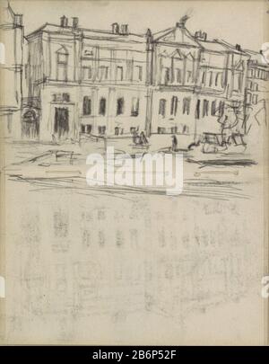 Gezicht op De Nederlandsche Bank aan de Oude Turfmarkt 127-129 te Amsterdam Seite 83 und Seite 84 aus einer Skizze-46 bladen. Hersteller : Zeichner George Hendrik Breitner Herstellungsort: Amsterdam Datum: Ca. 1900 Physische Merkmale: Schwarzes Kreidematerial: Papierkreide Thema: Bürgerarchitektur; Baukörper; Wohnungen Stockfoto