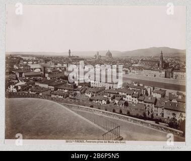 Gezicht op Florence vanaf de Monte alle Croci FIRENZE Panorama preso dal Monte alle Croci (titel op object) Teil des Travel Albums mit Bildern von Seen that: Conditions in Genua, Florenz und Venetië. Hersteller : Fotograf : Alinari (zugeordnet zu) Ort Herstellung: Florenz Datum: CA. 1870 - ca. 1890 Physikalische Merkmale: Albumindruckmaterial: Papierfotopapiertechnik: Albumindrucke Abmessungen: Foto: H 195 mm × W 253 mm Betreff: Aussicht auf Stadt, Stadtpanorama, Silhouette der Stadt, in der florenz liegt Stockfoto