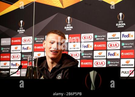 Scott McTominay von Manchester United während der Pressekonferenz im Linzer Stadion, Linz, Österreich. Stockfoto