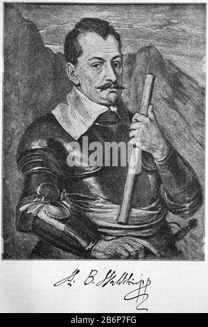 Wallenstein, eigentlich Albrecht Wenzel Eusebius von Waldstein, 24. September 1583 - 25. Februar 1634, war ein böhmischer General und Politiker. Er ist eine der bekanntesten Persönlichkeiten des Dreißigjährigen Krieges / Wallenstein, eigentl. Albrecht Wenzel Eusebius von Waldstein, 24. September 1583 - 25. Februar 1634, war ein böhmischer Feldherr und Politiker. Er ist eine der besten Persönlichkeiten des dreißigjähigen Krieges, historisch, digital verbesserte Wiedergabe eines Originals aus dem 19. Jahrhundert / Digitale Produktion einer Originalanlage aus dem 19. Jahrhundert. Jahrhuntert, Stockfoto