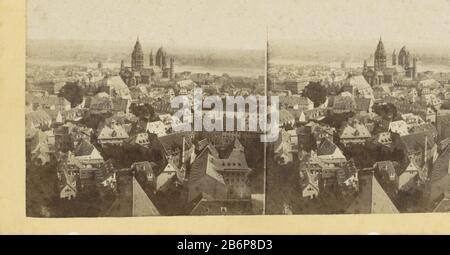 Blick auf die Mainzer und Stephanuskirche, Deutschland Panorama Mainz pris à St.Stephane (Titelobjekt) Bords du Rhin (Serientitel Objekt) Objekttyp: Stereobilie Artikelnummer: RP-F F13801 Aufschriften/Marken: Nummer, Verso, handschriftlich: "Nr. 198." Hersteller: Fotograf: Anonymer Ort Herstellung: Mainz Datum: 1861 - 1870 Material: Papppapiertechnik: Albumindrucke Abmessungen: Sekundäres Medium: H 85 mm × W 172 mm Betreff: Stadtansicht allgemein; 'Veduta'Kirche (außen) Wo: Mainzer Stephanskirche Stockfoto