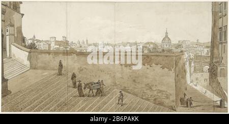 Gezicht op Rome vanaf het Capitool Blick auf Rom vom Kapitol Objektart: Zeichnung Objektnummer: RP-T 1989-140 Hersteller: Künstler: Jean Grandjean Datum: 1765-1-8960 Physikalische Merkmale: Pinsel in Grau und Braun, Stift in Braun und Grau, mit Bleistiftmaterial signiert: Papiertinte Bleistifttechnik: Stift-/Pinselmaße: H 420 mm × W 863 mm Betreff: Namen von Städten und Dörfern (mit NAMEN) Aussicht auf Stadt, Stadtpanorama, Silhouette von Stadtumkehrungen oder historischen Gebäuden, Sehenswürdigkeiten, Straßen usw. (Kapitol) wo: Kapitol Stockfoto