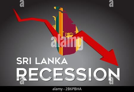 Karte der Rezession in Sri Lanka Kreatives Konzept mit Economic Crash Arrow Vector Illustration Design. Stock Vektor