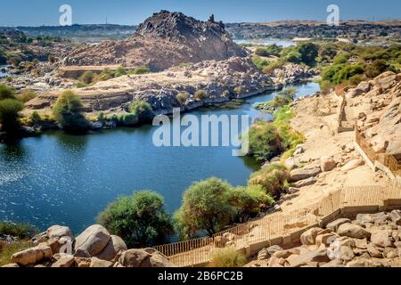 Assuan, Ägypten, Landschaft des Nils Stockfoto