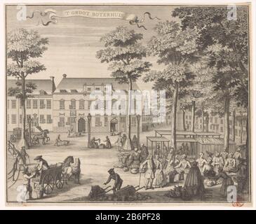 Gezicht op de Boterwaag te den Haag 't Groot Boterhuis (titel op object) Blick auf den Boterwaag, auch "Big Butter House" genannt, am Grote Markt in den Haag. Im Vordergrund mehrere Marktstände und figuren. Hersteller: Druckmaschine: Anonym zur Zeichnung: Gerrit van Gießen (denkmalgeschütztes Gebäude) Herausgeber: Reinier Boitet (denkmalgeschütztes Gebäude) Herausgeber: Adrianus Douci Pietersz Anbieter von Privilegien Unbekanntes (denkmalgeschütztes Eigentum) Ort Herstellung: Auf Bestellung von: Der Haager Verleger: Delft Herausgeber: Amsterdam Datum: 1730 Material: Papiertechnik: Radierung / Engra (Druckverfahren) Messungen: Stockfoto