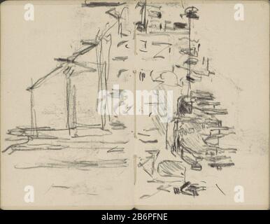 Gezicht op de Dam traf auf de Nieuwe Kerk Blick auf den Staudamm von der Kalverstraat, der neuen Kirche, einem Pferdewagen und Figs aus. Seite 11 und Seite 12 eines Skizzenbuchs mit 43 Klingen nach Amsterdam. Hersteller : Künstler George Hendrik Breitner Herstellung: Amsterdam Datum: CA. 1914 - 1923 Physikalische Merkmale: Schwarzes Kreidematerial: Papier Thema Kreide: Kirche (außen) vierrädriges Fahrzeug von zwei Tieren gezeichnet wo: DamNieuwe Kirche Stockfoto