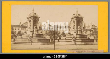 Gezicht op de Fontaine des Innocents in Parijs Fontaine des Innocents (titel op object) Ansicht der Fontaine des Innocents in Paris Fontaine des Innocents (title object) Objekttyp: Stereobild Artikelnummer: RP-F05617 Hersteller: Fotograf: Anonymer Ort Herstellung: Paris Datum: CA. 1850 - ca. Material: Papierkarton Technik: Albumindruck Abmessungen: Sekundäres Medium: H 83 mm × W 173 mm Betreff: Zierbrunnen, wo Fontaine des Innocent Ist Stockfoto